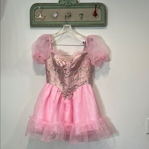 Brand New regal brocade metallic a line mini dress tea party pink gold medium